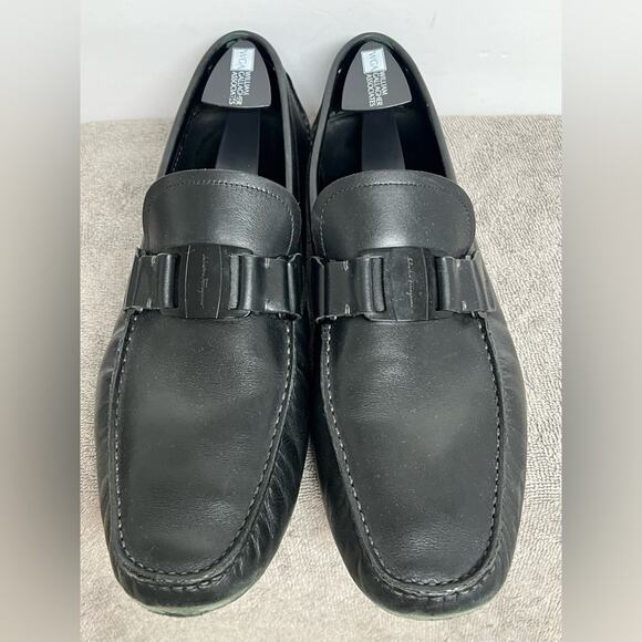 Salvatore Ferragamo Sardegna Driver Loafers Men Black Leather Shoes Size 13 D - Picture 5 of 11